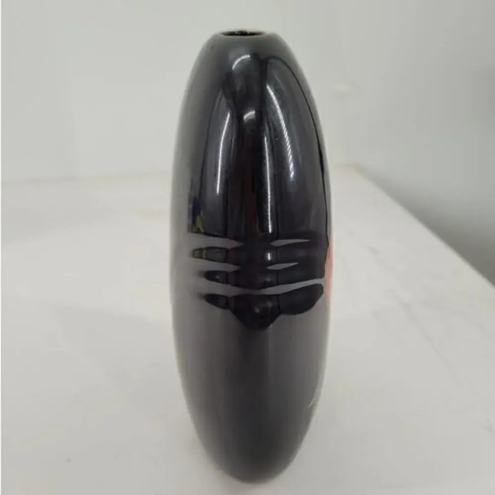 Vintage 80s‎ Toyo Japan Black Orange Bird of Paradise Bubble Vase 2-2